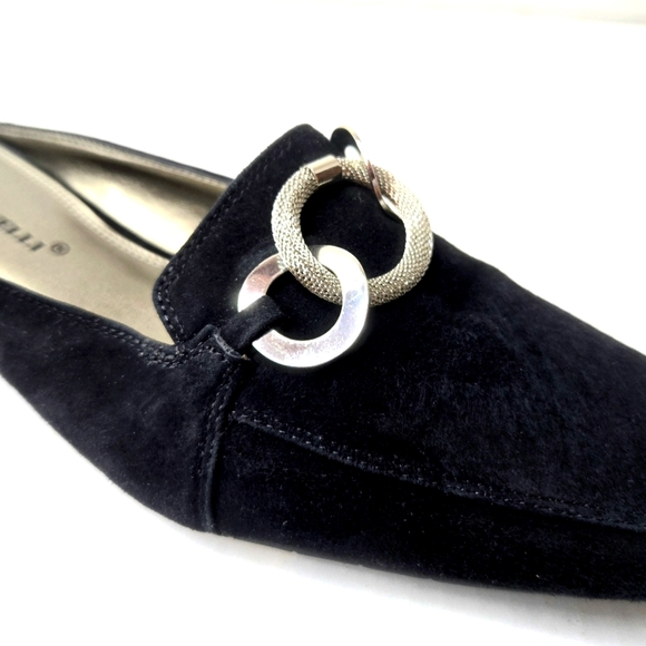 A. Marinelli Mules. Black Suede With Silver Accents. Size 7.5 - Picture 3 of 13